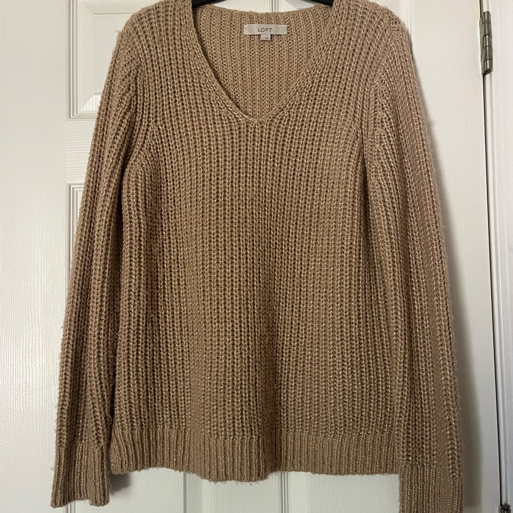 LOFT Women's Gold V-Neck Sweater